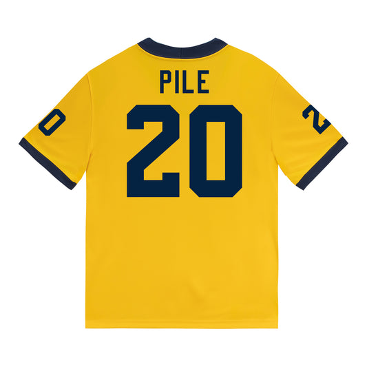 Michigan Wolverines #20 Jaylen Pile Student Athlete Maize Football Jersey - Back View