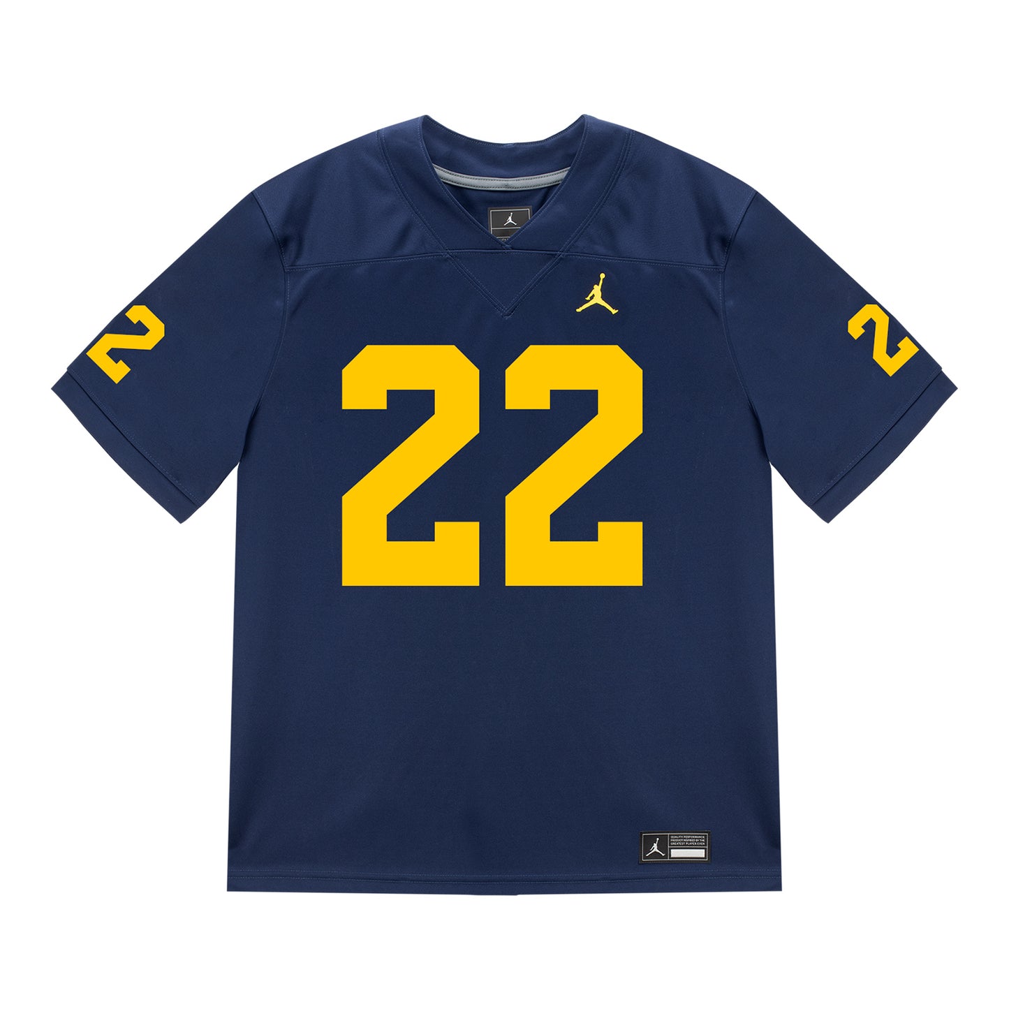 Michigan Wolverines #22 Jordan Deck Student Athlete Blue Football Jersey - Front View
