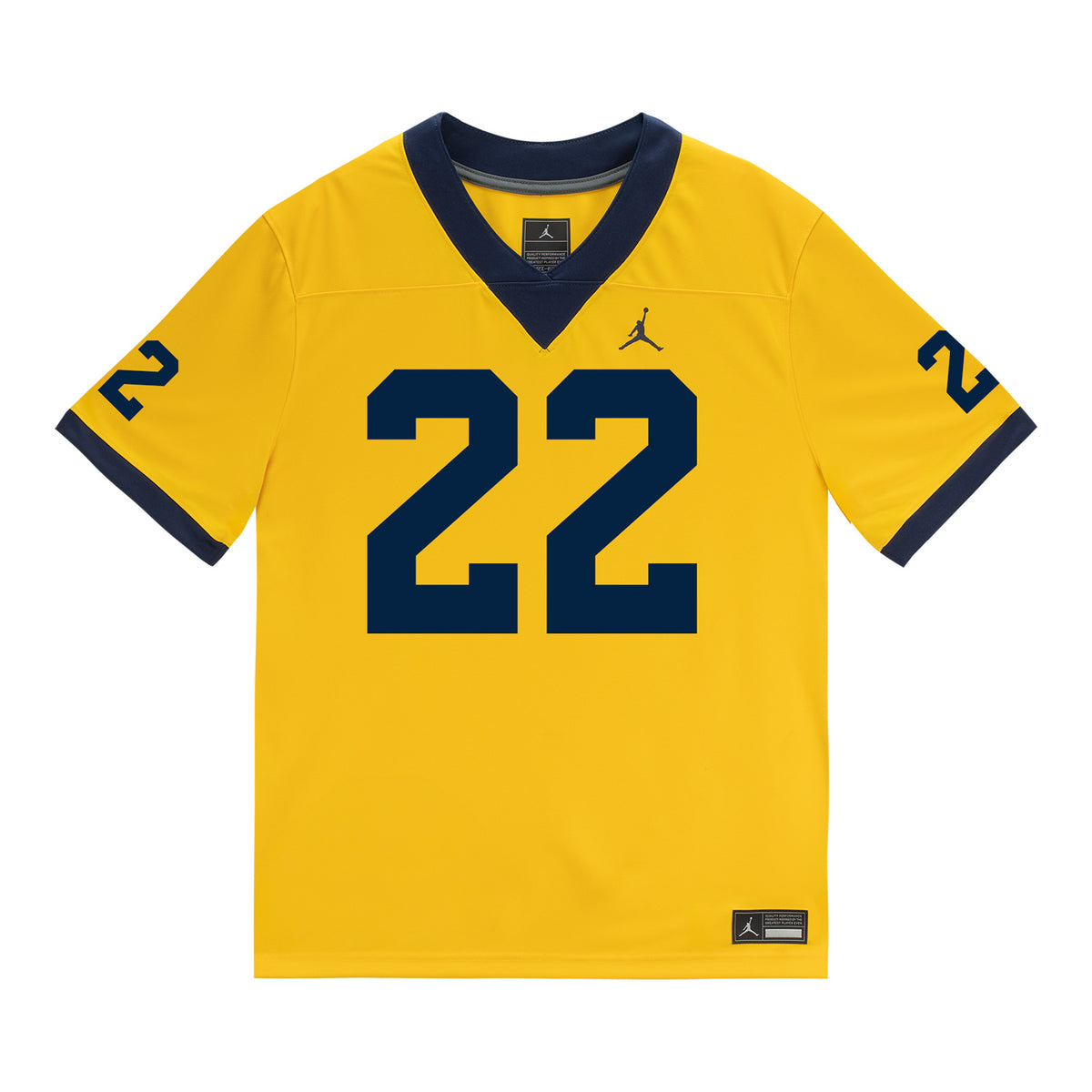 Michigan Wolverines #22 Jordan Deck Student Athlete Maize Football Jersey - Front View