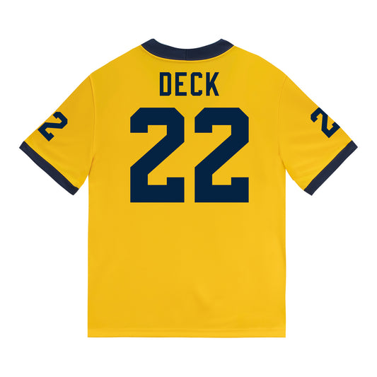 Michigan Wolverines #22 Jordan Deck Student Athlete Maize Football Jersey - Back View