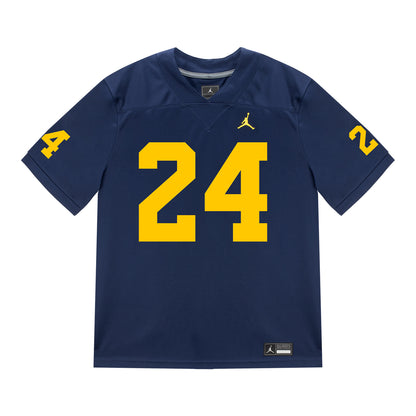Michigan Wolverines #24 Jamarion Vincent Student Athlete Blue Football Jersey - Front View