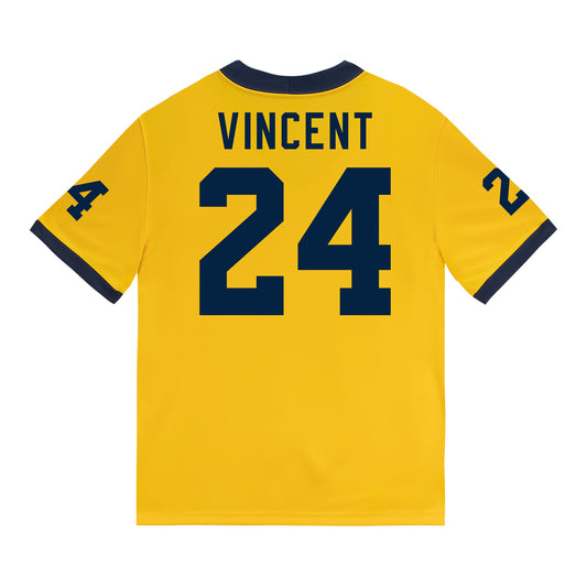 Michigan Wolverines #24 Jamarion Vincent Student Athlete Maize Football Jersey - Back View