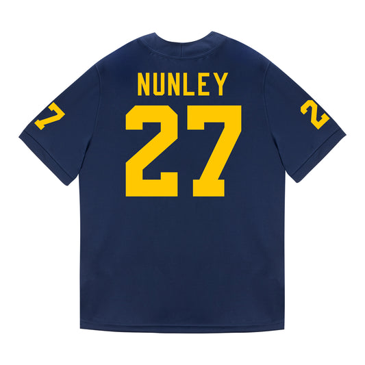 Michigan Wolverines #27 Ernest Nunley Student Athlete Blue Football Jersey - Back View