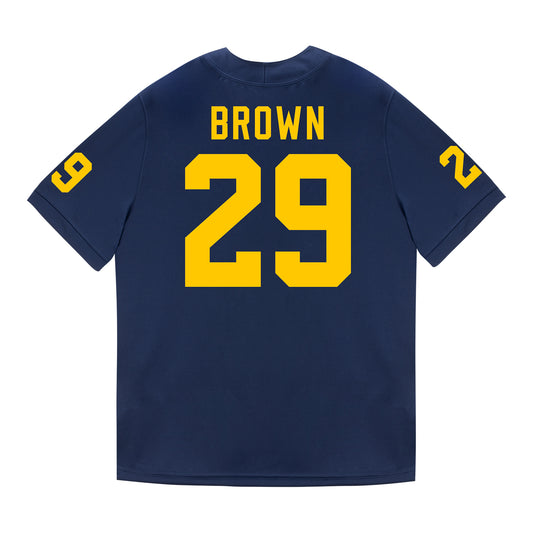 Michigan Wolverines #29 Johnathan Brown Student Athlete Blue Football Jersey - Back View