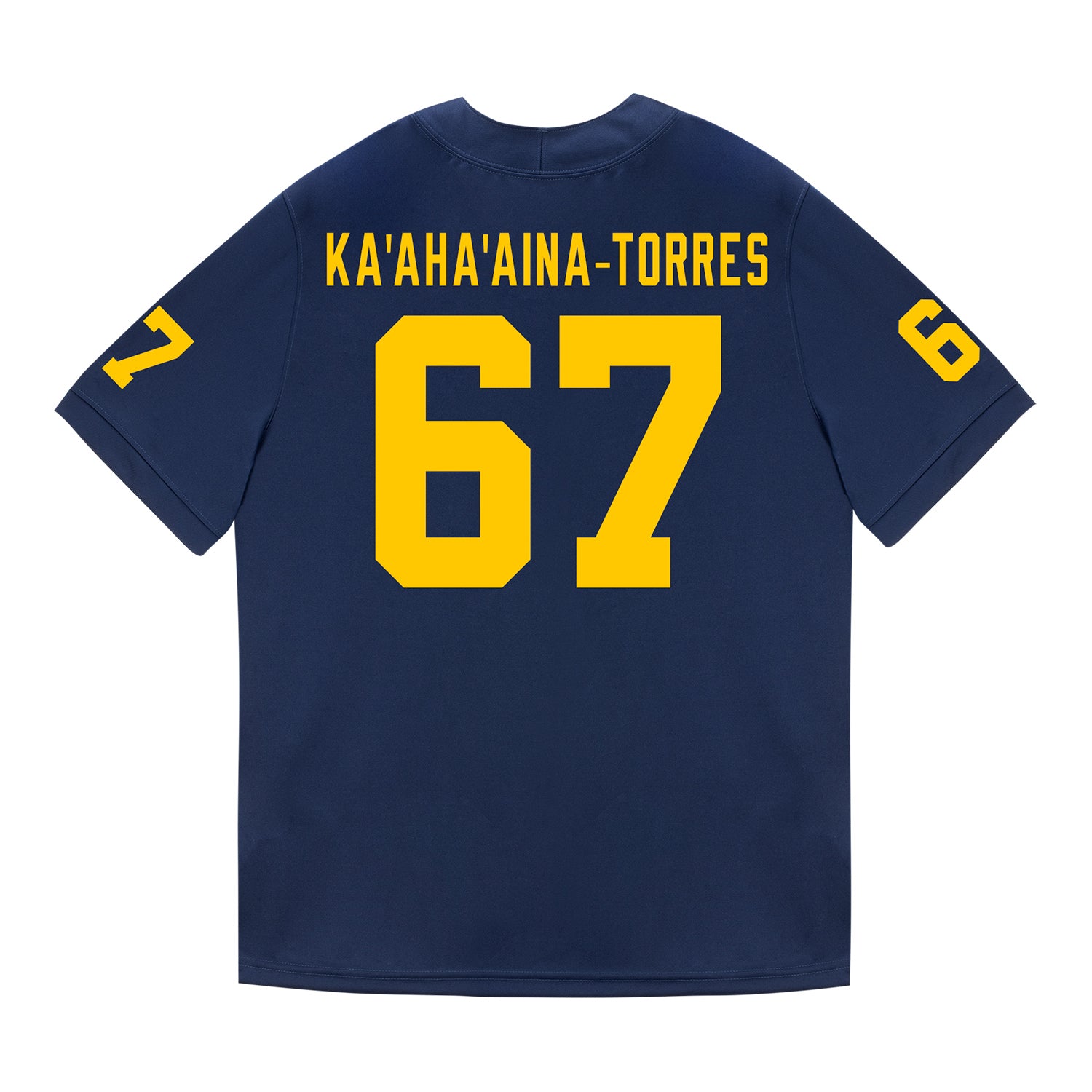 Michigan Wolverines #67 Houston Ka'aha'aina-Torres Student Athlete Blue Football Jersey - Back View