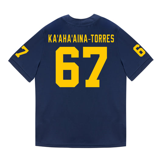 Michigan Wolverines #67 Houston Ka'aha'aina-Torres Student Athlete Blue Football Jersey - Back View