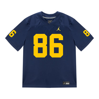 Michigan Wolverines #86 Travis Johnson Student Athlete Blue Football Jersey - Front View