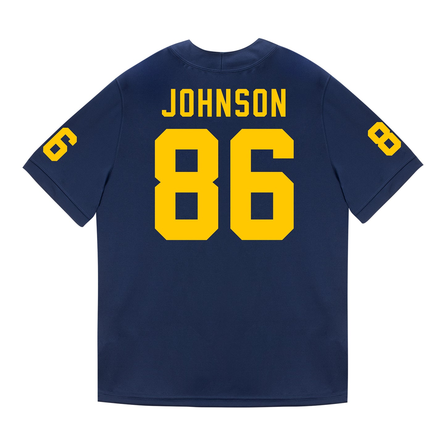 Michigan Wolverines #86 Travis Johnson Student Athlete Blue Football Jersey - Back View