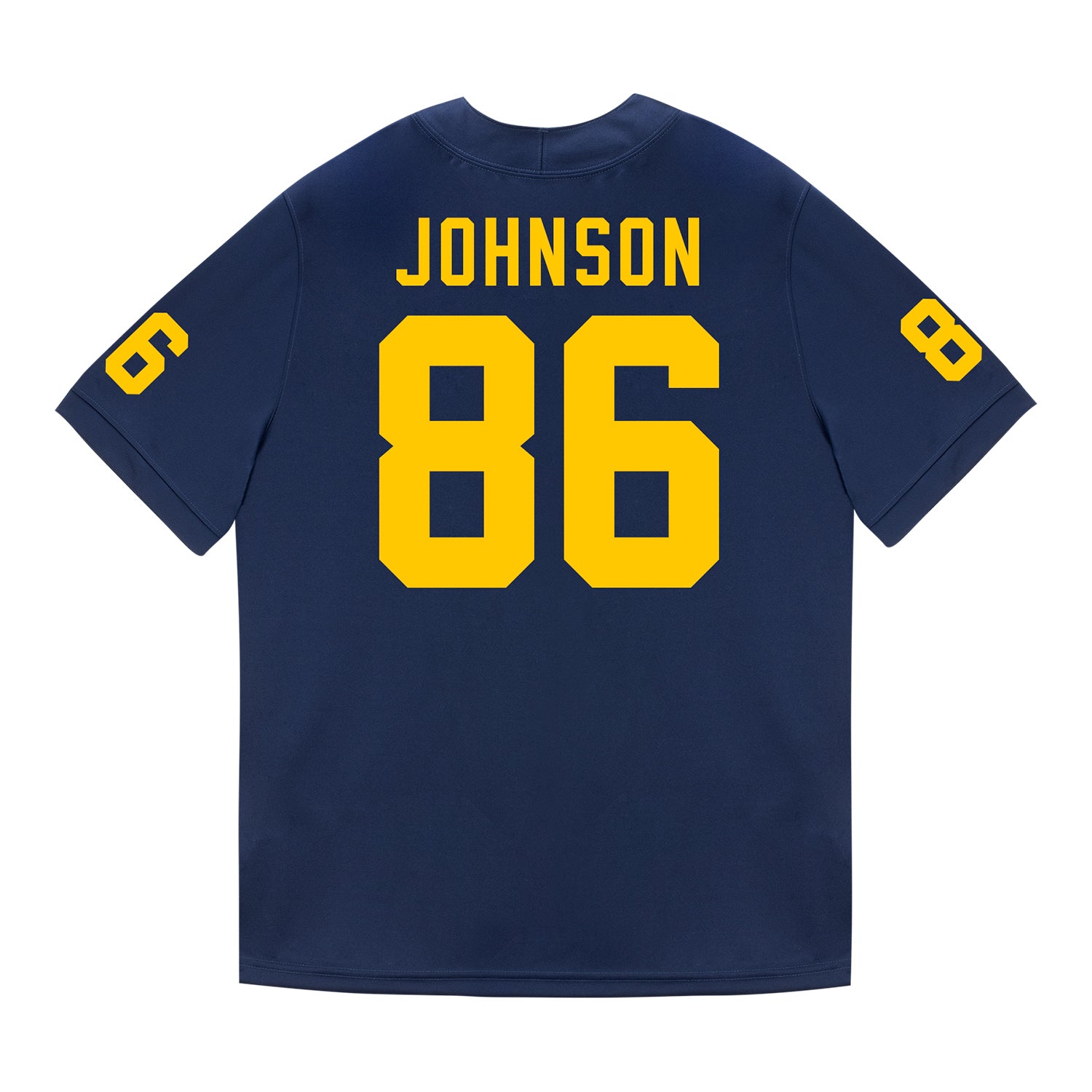 Michigan Wolverines #86 Travis Johnson Student Athlete Blue Football Jersey - Back View