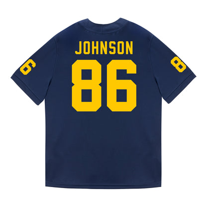 Michigan Wolverines #86 Travis Johnson Student Athlete Blue Football Jersey - Back View