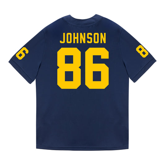 Michigan Wolverines #86 Travis Johnson Student Athlete Blue Football Jersey - Back View
