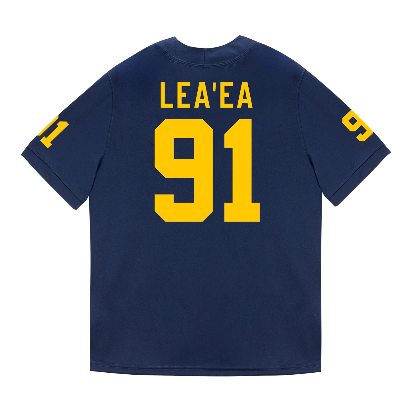 Michigan Wolverines #91 Jonah Lea'ea Student Athlete Blue Football Jersey - Back View