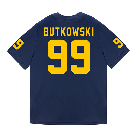 Michigan Wolverines #99 Trey Butkowski Student Athlete Blue Football Jersey - Back View