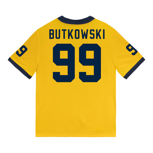 Michigan Wolverines #99 Trey Butkowski Student Athlete Maize Football Jersey - Back View