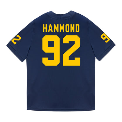 Michigan Wolverines #92 Ted Hammond Student Athlete Blue Football Jersey - Back View
