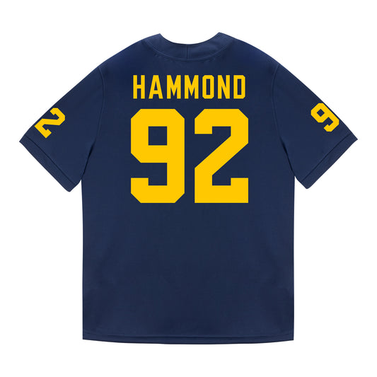 Michigan Wolverines #92 Ted Hammond Student Athlete Blue Football Jersey - Back View