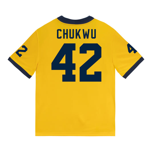 Michigan Wolverines #42 Jeffery Chukwu Student Athlete Maize Football Jersey - Back View