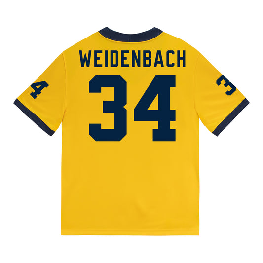 Michigan Wolverines #34 John Weidenbach Student Athlete Maize Football Jersey - Back View
