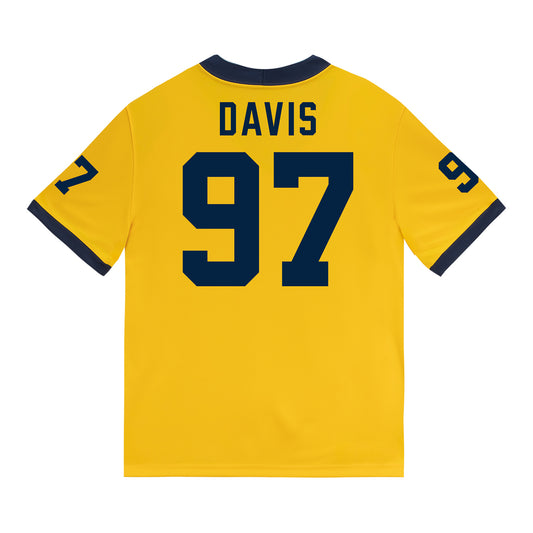 Michigan Wolverines #97 Titan Davis Student Athlete Maize Football Jersey - Back View