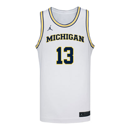 Michigan Wolverines #13 J.P Estrella Student Athlete White Basketball Jersey
