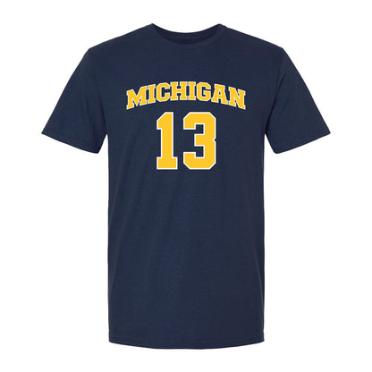 Michigan Wolverines Men's Basketball Student Athlete #13 Harrison Hochberg Youth T-Shirt - Front View