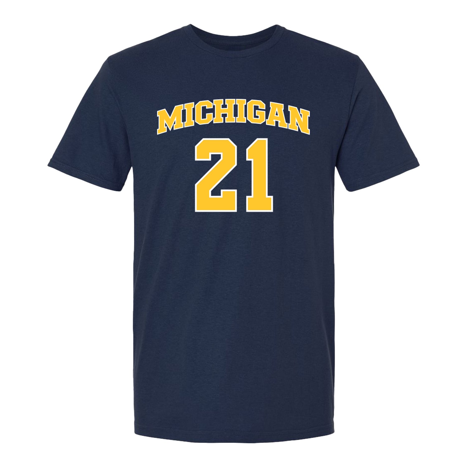 Michigan Wolverines Men's Basketball Student Athlete #21 Morez Johnson Jr Youth T-Shirt - Front View