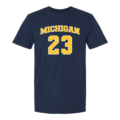 Michigan Wolverines Men's Basketball Student Athlete #23 Yaxel Lendeborg Youth T-Shirt - Front View
