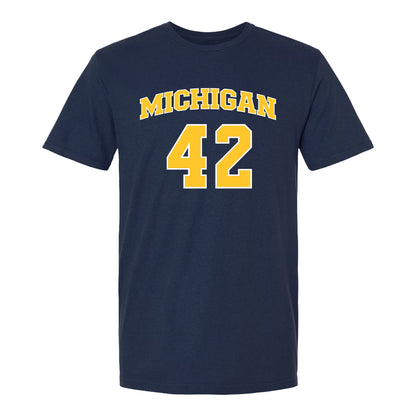 Michigan Wolverines Men's Basketball Student Athlete #42 Will Tschetter Youth T-Shirt - Front View
