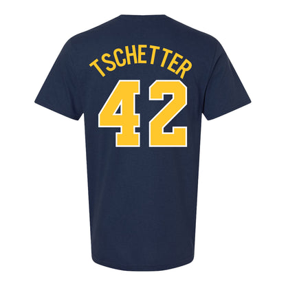 Michigan Wolverines Men's Basketball Student Athlete #42 Will Tschetter Youth T-Shirt - Back View