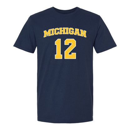 Michigan Wolverines Women's Basketball Student Athlete #12 Syla Swords Youth T-Shirt - Front View