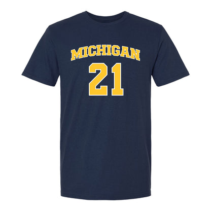 Michigan Wolverines Women's Basketball Student Athlete #21 Ally VanTimmeren Youth T-Shirt - Front View