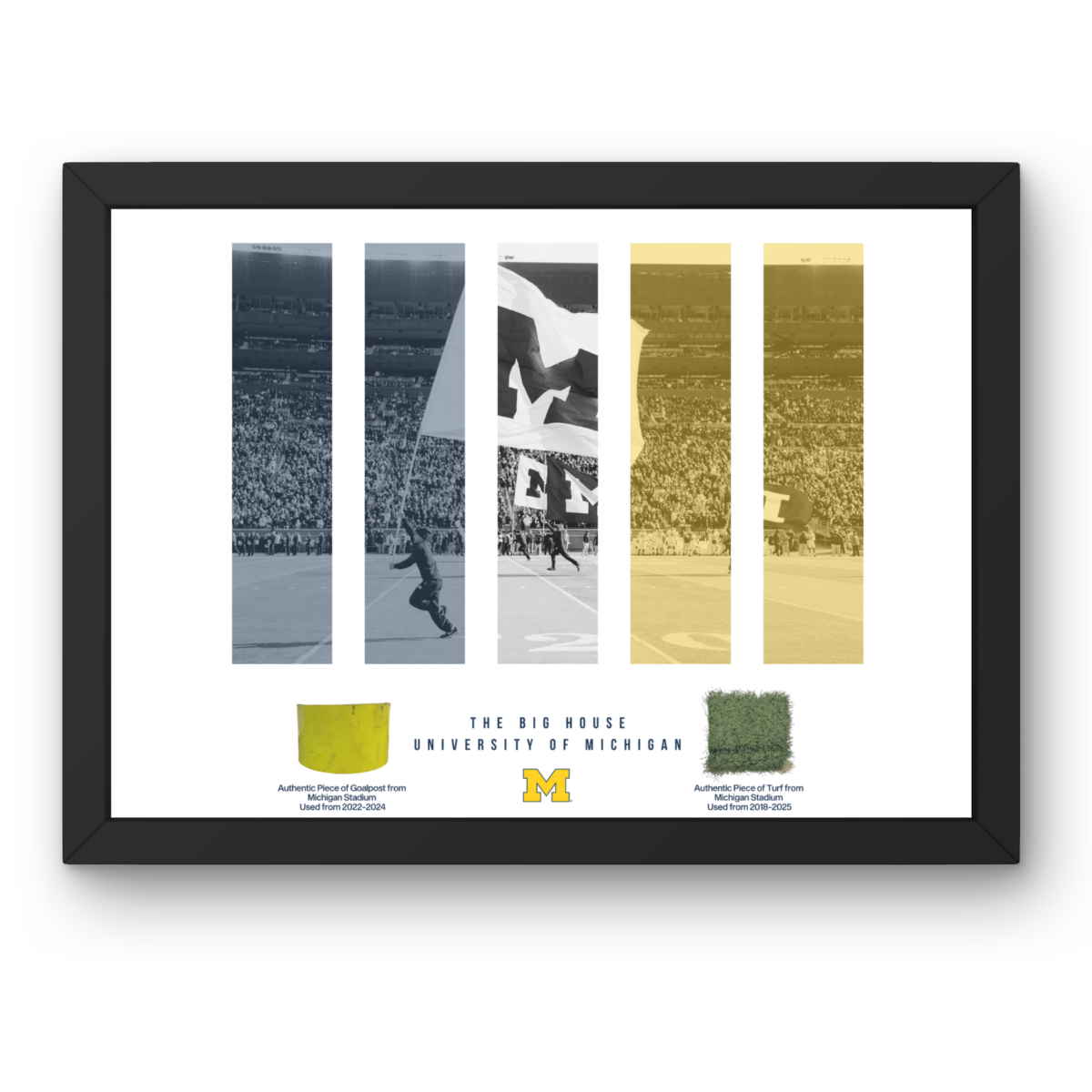 University of Michigan Authentic Turf and Goalpost from Michigan Stadium Framed Collage - Front View