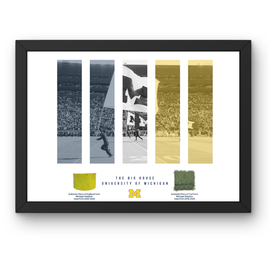 University of Michigan Authentic Turf and Goalpost from Michigan Stadium Framed Collage