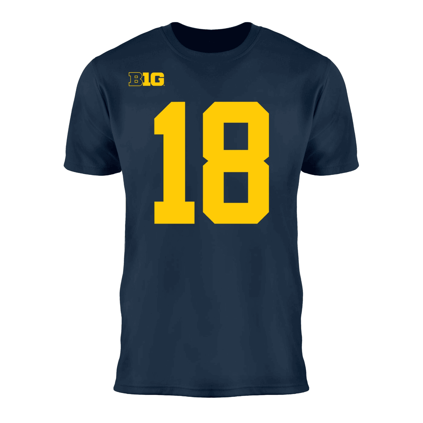 Valiant University of Michigan Football Colston Loveland Navy Player Jersey Tee - Front View