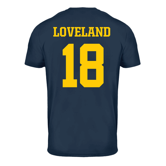 Valiant University of Michigan Football Colston Loveland Navy Player Jersey Tee - Back View
