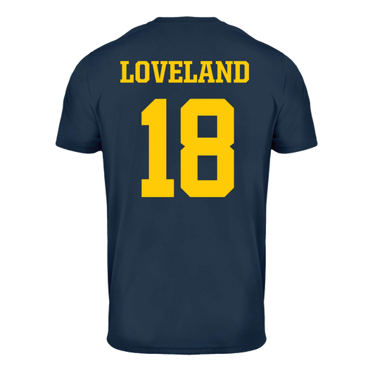 Michigan Wolverines Youth Valiant Blue Colston Loveland #18 N&N T-Shirt